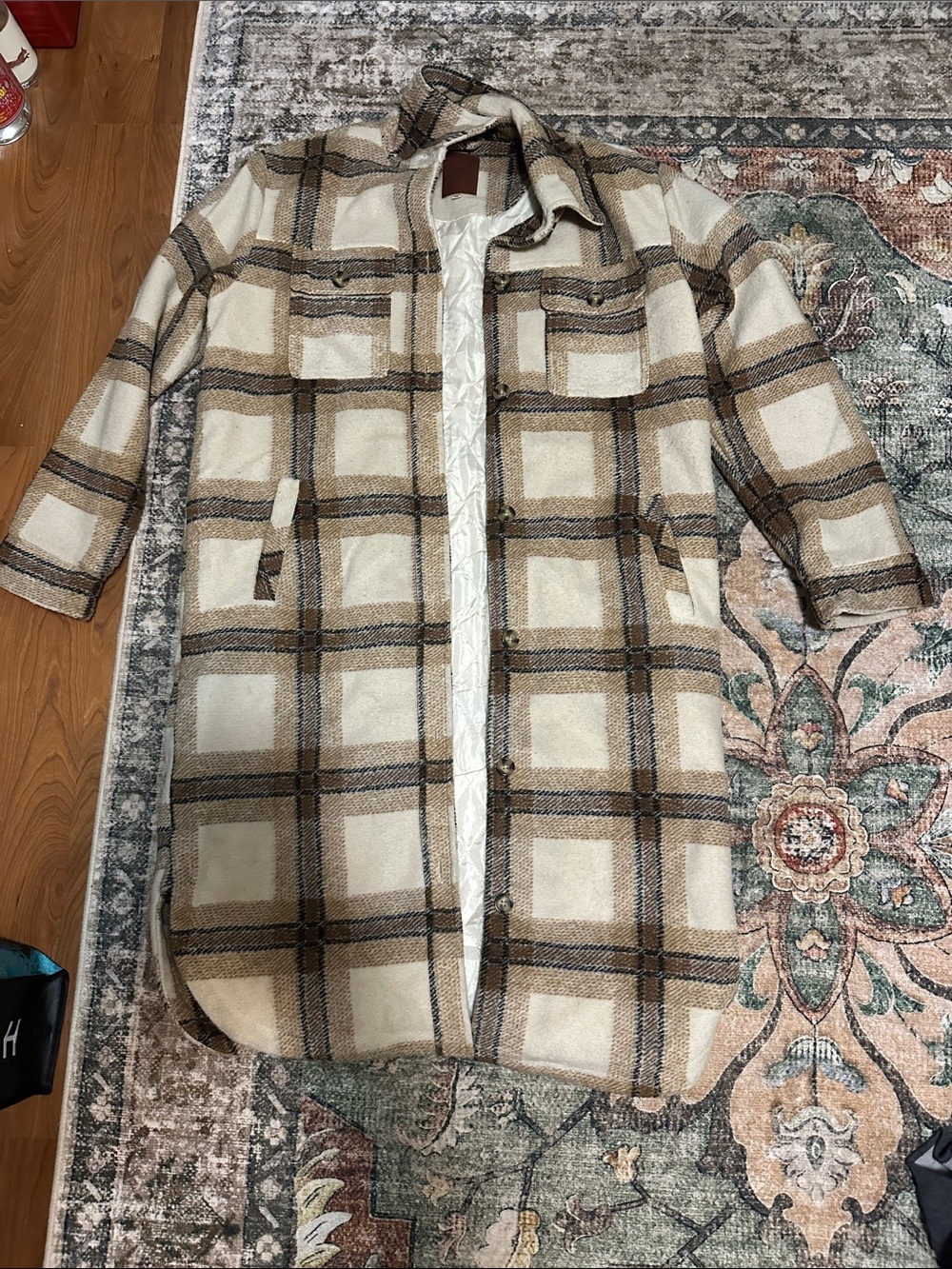 Rip Curl Beige and Brown Plaid ankle length jacket